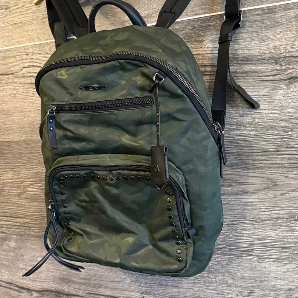Rare Tumi Voyageur Studded Hagen Backpack in Green/Forest Camo Black Hardware